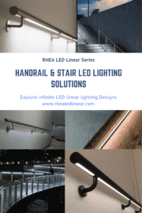 Handrail lighting profile for step railing, LED stair lights, staircase design element and premium staircase lighting